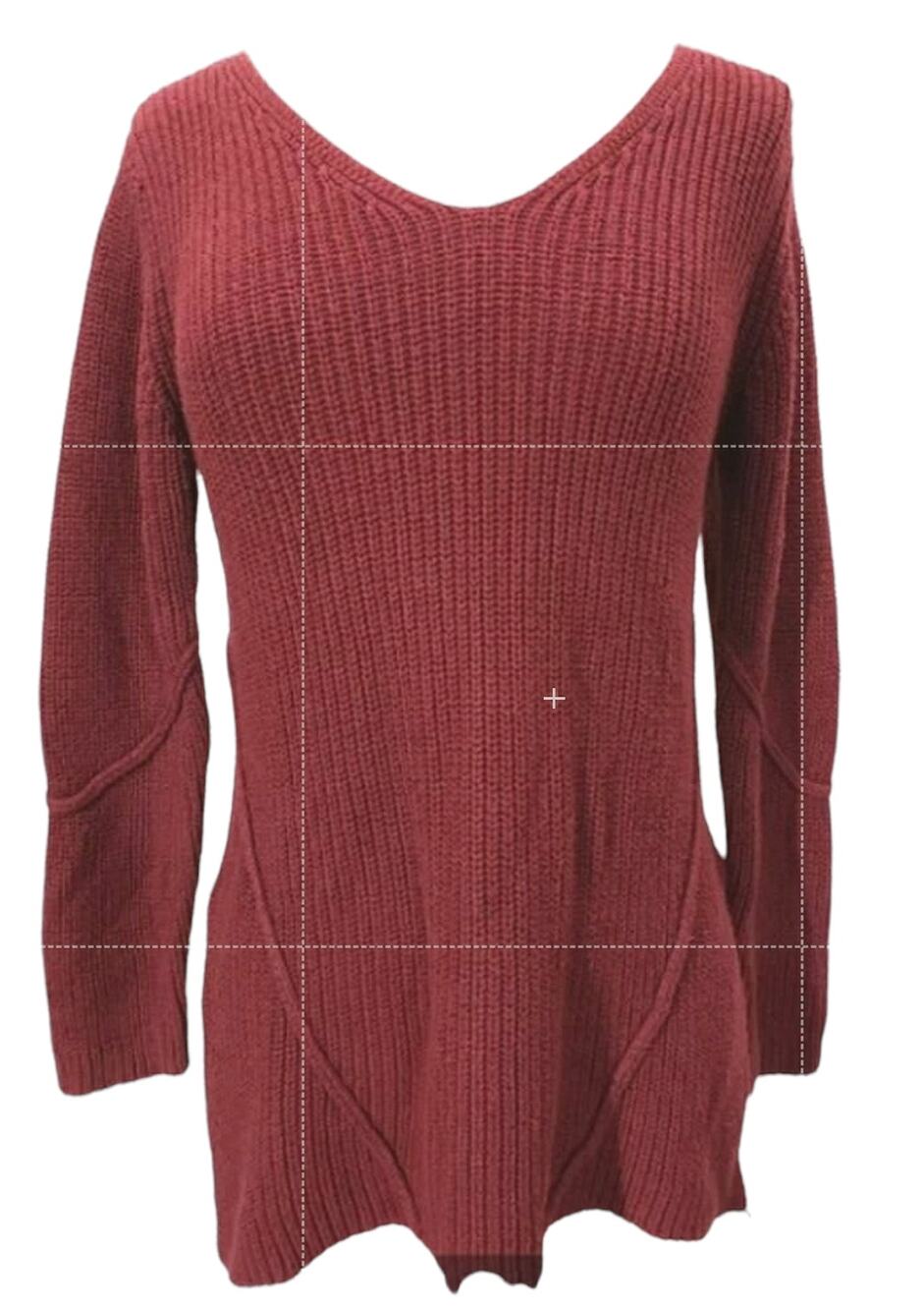 Avalin Sweater Womens Small Maroon Red V Neck Knit Long Sleeve Side Slit Top